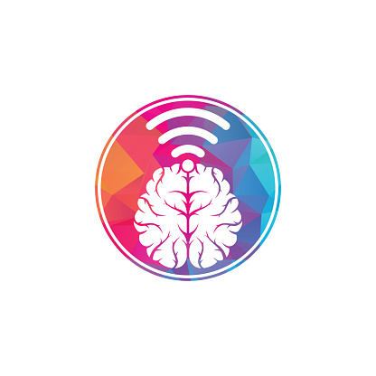 Brain and wifi logo design sign. Education, technology and business background. Wi-fi brain logo icon.