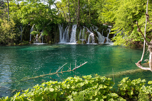 Turquoise water waterfalls in Plitvice national park - Croatia.