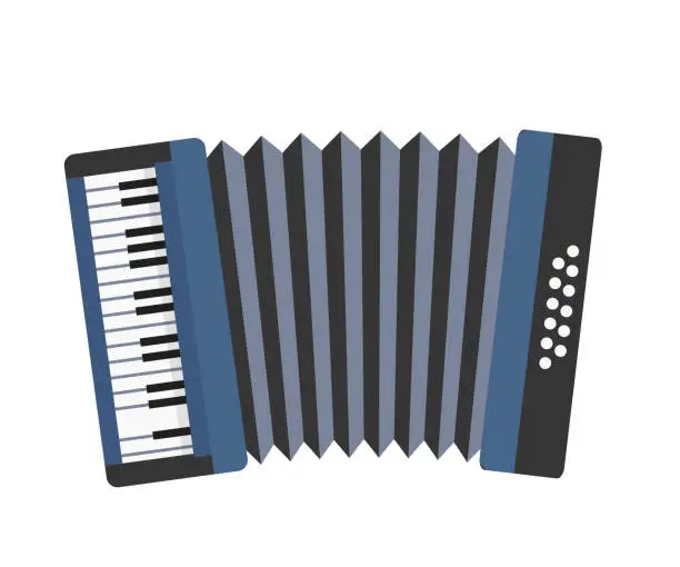 Vector illustration of Accordion, blue vintage classic musical instrument to play music in traditional orchestra