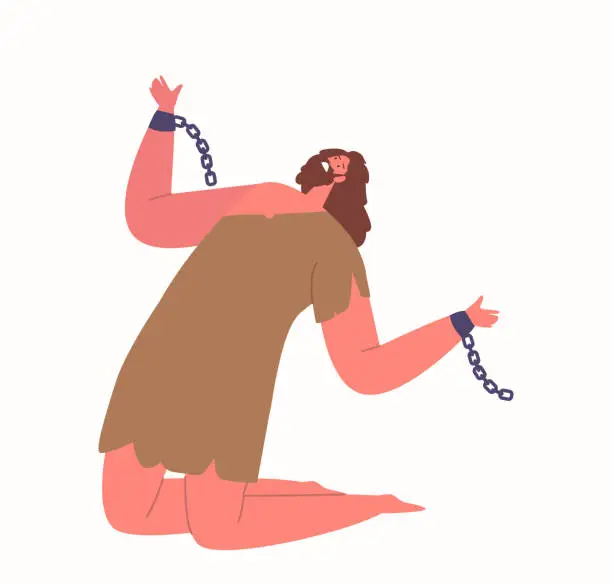 Vector illustration of Man With Broken Chain Cuffs Symbolizes Freedom, Liberation, And Breaking Free From Oppression Or Captivity