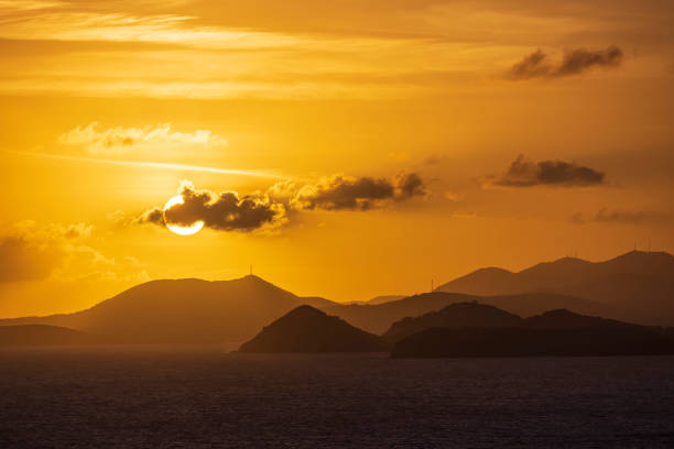 Beautiful landscape view of the sunset in the U.S. Virgin Islands National Park on the island of Saint John.