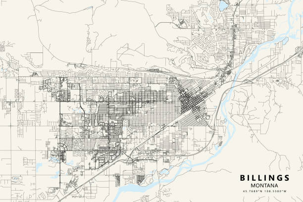 billings, montana, vereinigte staaten von amerika vektorkarte - billings stock-grafiken, -clipart, -cartoons und -symbole