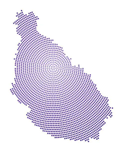 Vector illustration of Santiago Island dotted map. Digital style shape of Santiago Island. Tech icon with gradiented dots. Radiant vector illustration.