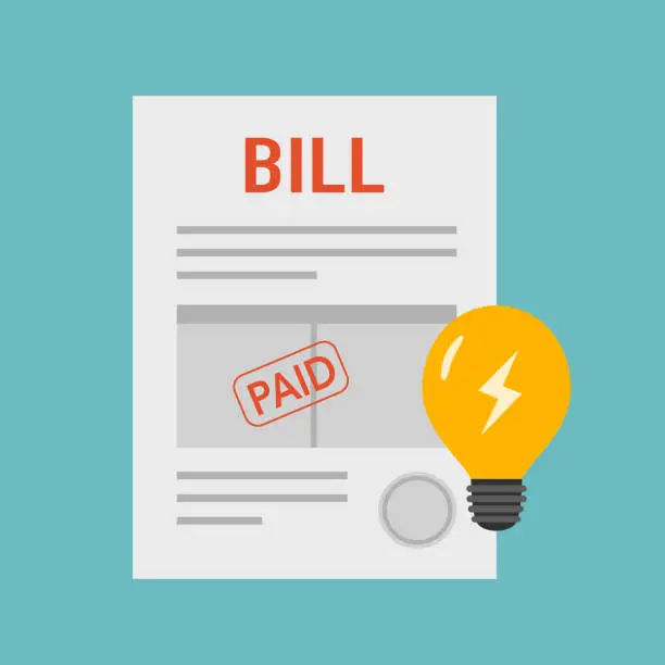 Vector illustration of Electricity utility paying bill in flat design.