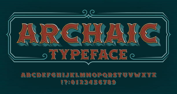Archaic alphabet font. Vintage letters and numbers in wild west style. Vector typeface for your typography design.