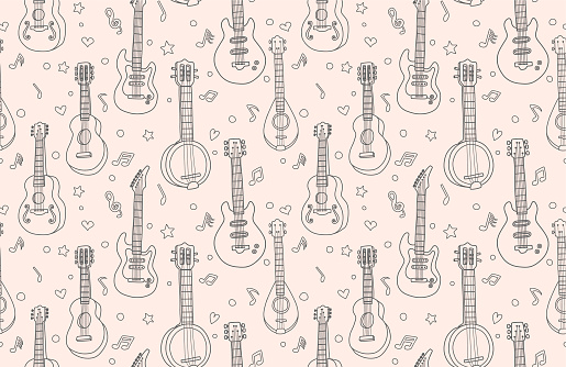 Doodle Guitar seamless pattern.