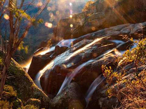 Wide perspective horizontal shot of the beautiful Bald River Falls in Tennessee.