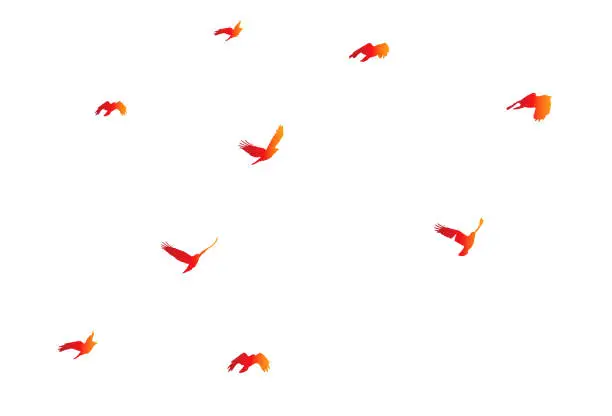 Vector illustration of Flock of crows in flight