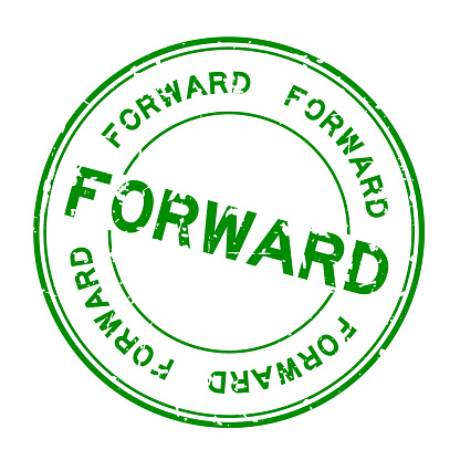 Grunge green forward word round rubber seal stamp on white background