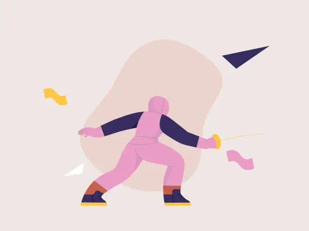Vector illustration of The man who plays fencing beats his opponents with clever moves.