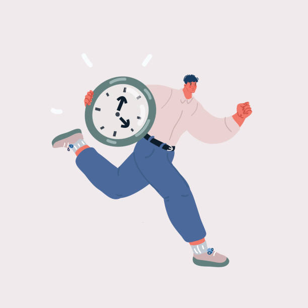 istock Vector illustration of Time is money concept .Businessman running with big clock in his hand 1486479686
