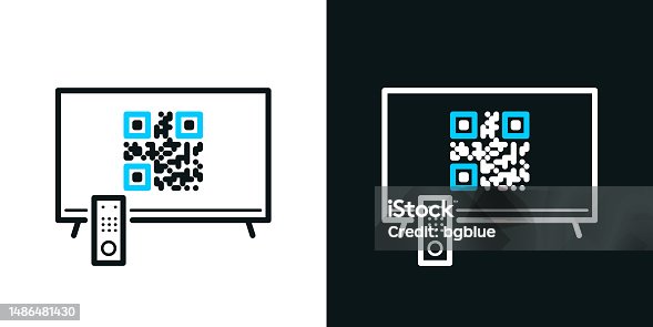 istock TV with QR code. Bicolor line icon on black or white background - Editable stroke 1486481430