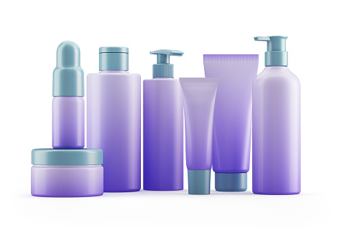 Cosmetic packaging set mockup, Shampoo, Bottle, Cream, Tube, Jar isolated on white background