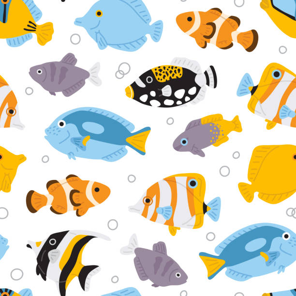 이국적인 물고기와 원활한 패턴 - angelfish fish pets sea life stock illustrations