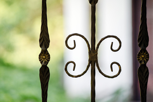 Forged decorative iron elements on the iron fence