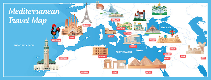 Cartoon map of Mediterranean 
I have used http://legacy.lib.utexas.edu/maps/world_maps/world_physical_2015.pdf