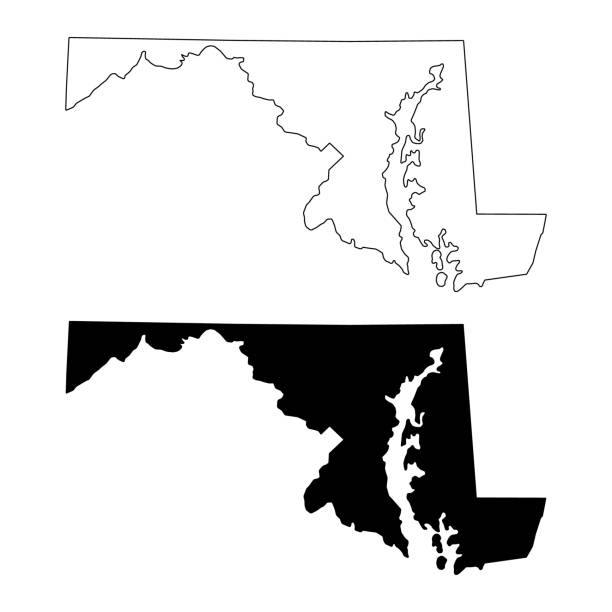 zestaw mapy maryland, stany zjednoczone ameryki. ilustracja wektorowa ikony koncepcji płaskiej - maryland stock illustrations