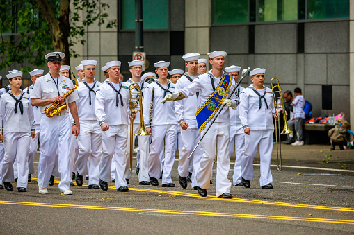 Christmas marching band playing music.