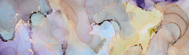 istock Natural  luxury abstract fluid art painting in alcohol ink technique. Tender and dreamy  wallpaper. Mixture of colors creating transparent waves and golden swirls. For posters, other printed materials 1486493990