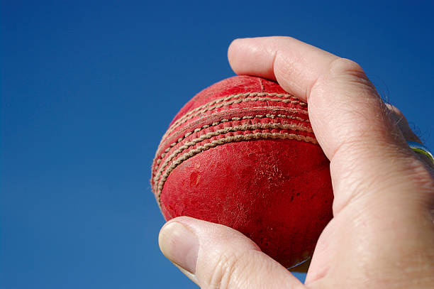 istock Cricket Ball Held Across Seam Against Blue Sky 148649835
