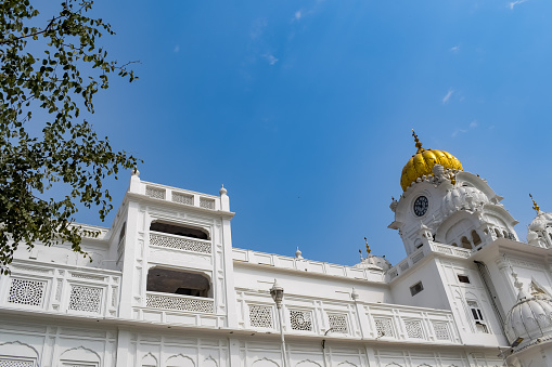 View of details of architecture inside Golden Temple (Harmandir Sahib) in Amritsar, Punjab, India, Famous indian sikh landmark, Golden Temple, the main sanctuary of Sikhs in Amritsar, India