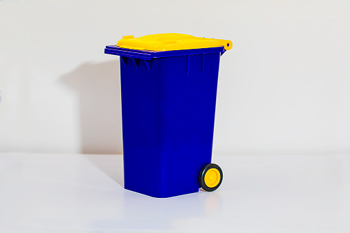 Blue plastic general, recycle garbage bins isolated on white background with clipping path.