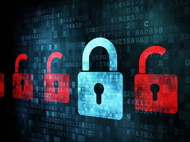 istock Many red opened locks around one closed blue lock 148650499