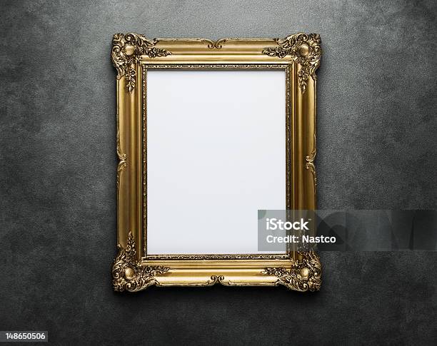 Gold Frame At The Wall Stock Photo - Download Image Now - Picture Frame, Border - Frame, Wall - Building Feature