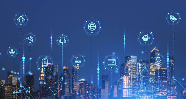 istock Internet of things interface in night New York 1486506237