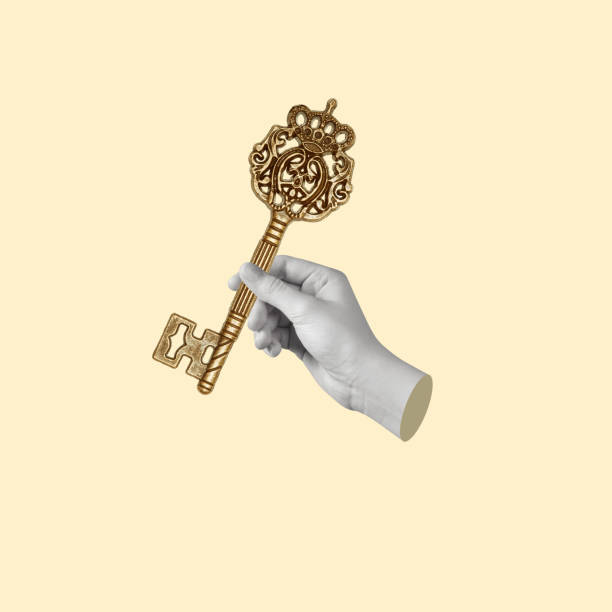 istock Creative art collage of hand with a key. 1486506273