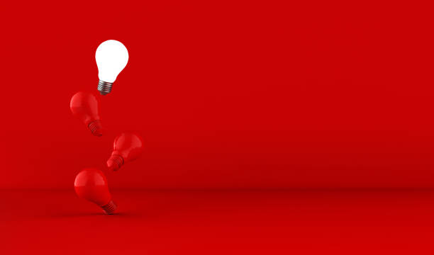 istock Light bulbs on red background. Idea concept. 3D Illustration. 1486509373