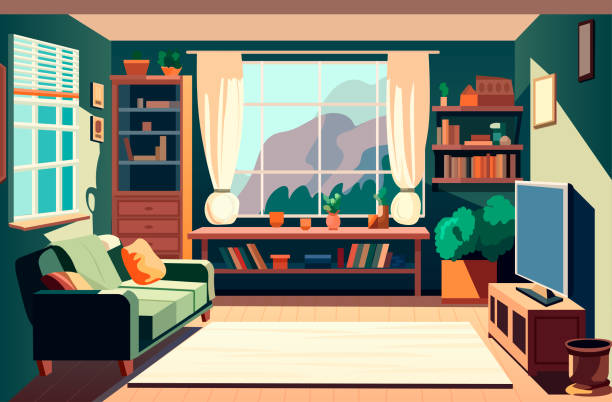 living room modern home apartment interior horizontal vector art illustration