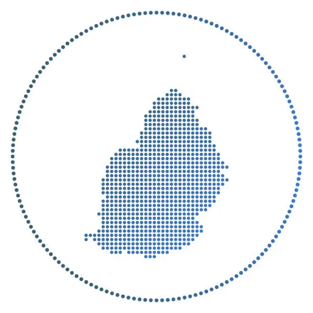 Vector illustration of Mauritius digital badge. Dotted style map of Mauritius in circle. Tech icon of the island with gradiented dots. Powerful vector illustration.