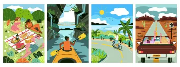 Vector illustration of Set of people at summer holidays