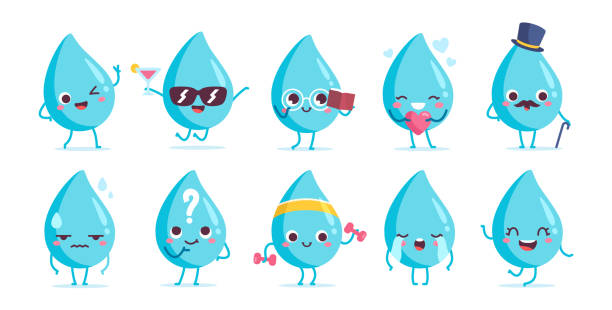 ilustraciones, imágenes clip art, dibujos animados e iconos de stock de conjunto de gotas de agua - sediento