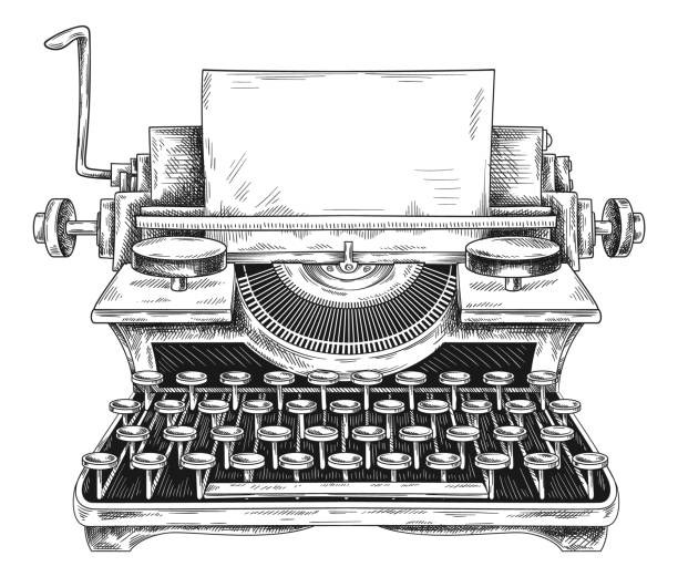 ilustrações de stock, clip art, desenhos animados e ícones de typewriter machine concept - colobo preto e branco oriental