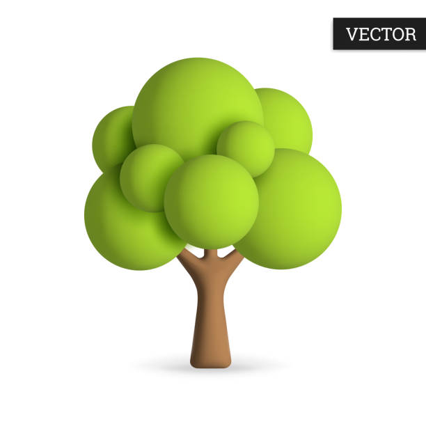 stockillustraties, clipart, cartoons en iconen met tree 3d icon on white background. green tree in cartoon style. - boom