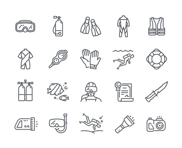 Vector illustration of Diving line icons set