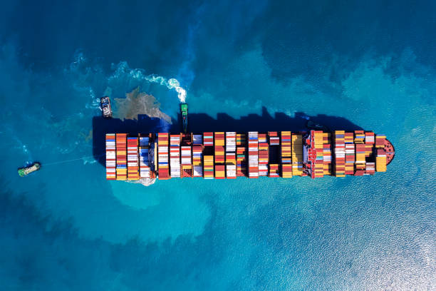 istock Aerial top view container ship full load container for logistics import export, shipping or transportation concept. 1486522399