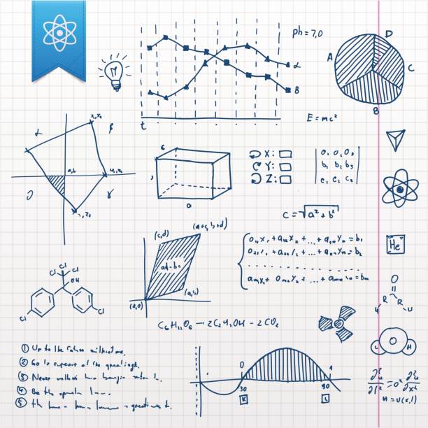 ilustrações, clipart, desenhos animados e ícones de conjunto de doodle científica - mathematics doodle paper education