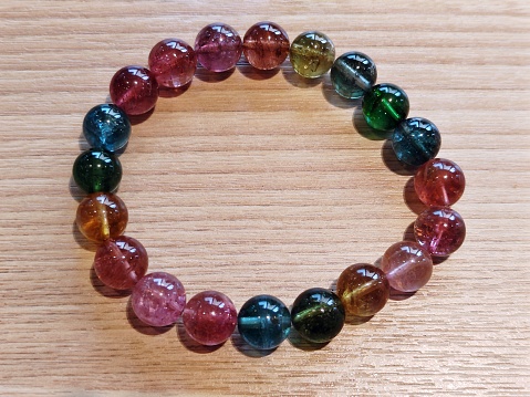 Close up to colorful natural stone bead jewelry