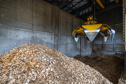 Biofuel boiler house, storage of wood chips