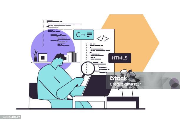Web Developer Creating Program Code On Laptop Screen Development Of ...