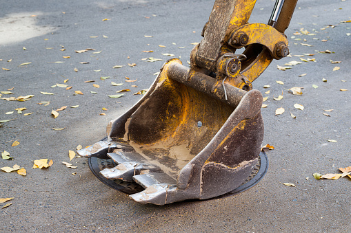 Detail of excavator at construction site