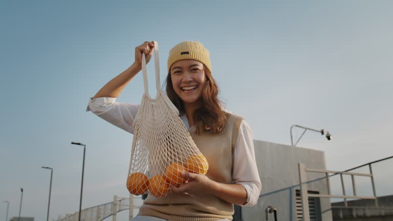 Eco friendly go green net zero using mesh tote bag. Save the earth.