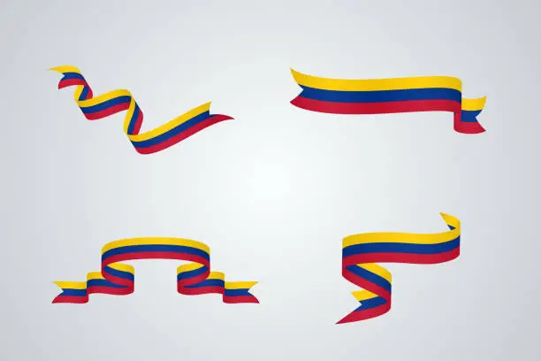 Vector illustration of set of flag ribbon with palette colors of colombia for independence day celebration decoration