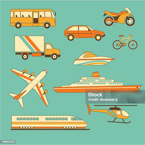 Vetores de Conjunto De Veículos e mais imagens de Carro - Carro, Avião, Navio cruzeiro