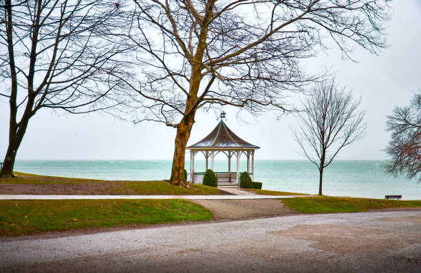 The famous Gazebo at Queen's Royal Park in spring. Park on the shores of Lake Ontario at the confluence of the Niagara River, Niagara-on-the-Lake, Canada