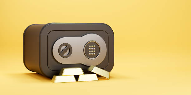 istock Safe with gold ingots in front. 3D illustration 1486541455