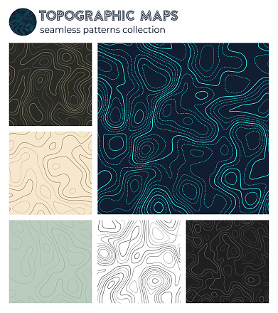Topographic maps. Awesome isoline patterns, seamless design. Superb tileable background. Vector illustration.